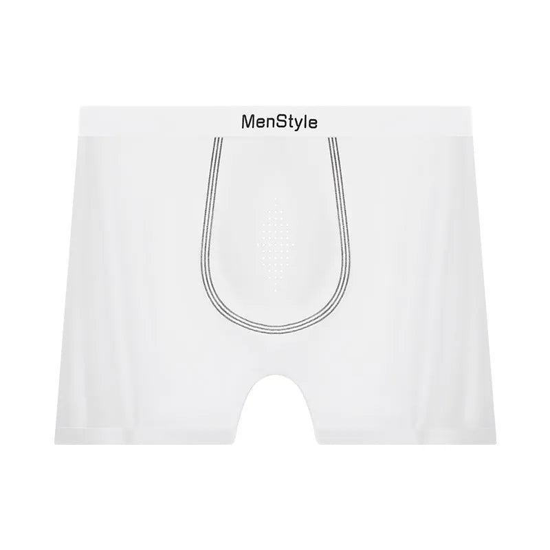 Men's seamless ice silk satin boxers in multiple colours showing mid-waist fit