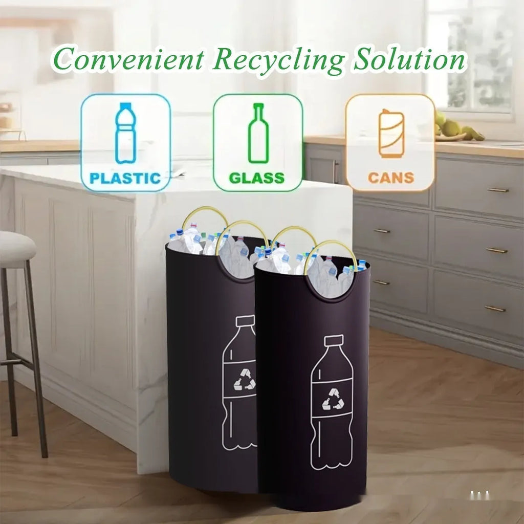 Round portable plastic trash can for office, outdoor and activity use.