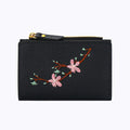 Lady's small wallet short style floral print PVC money holder in black with PU lining