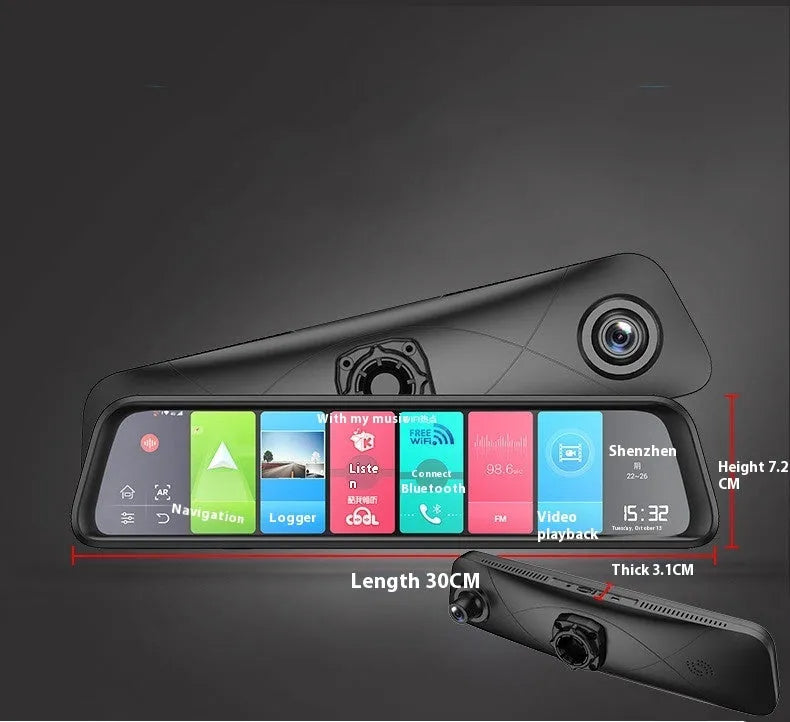 Black 4G car running recorder with GPS navigation and touch screen for vehicle monitoring