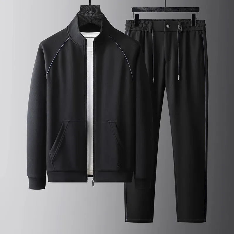 Men's stand collar casual sports suit with matching trousers in slim fit