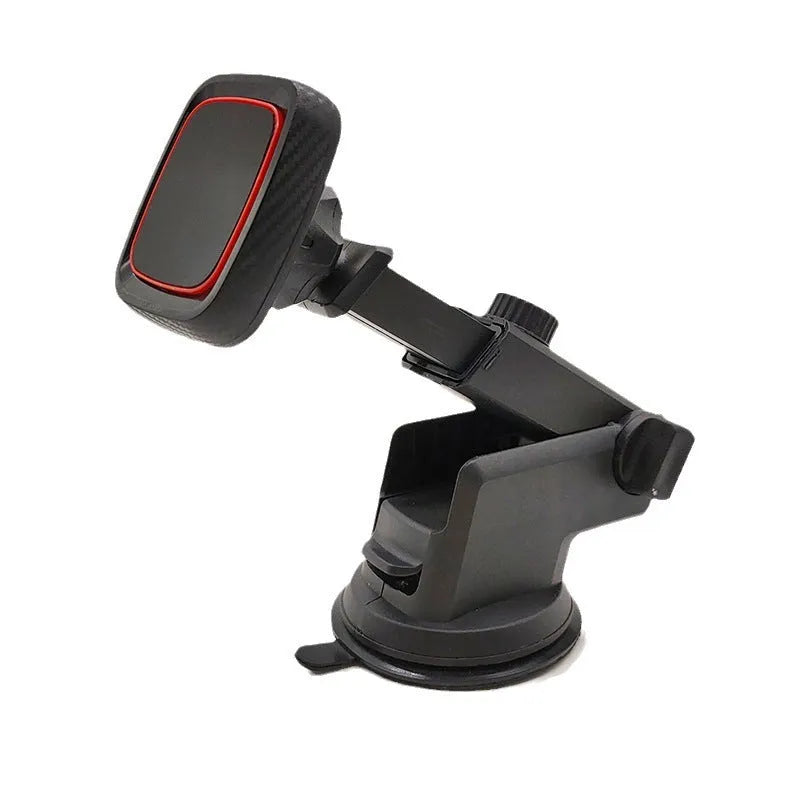Black universal car phone holder mounted on dashboard air vent with flexible arm extended