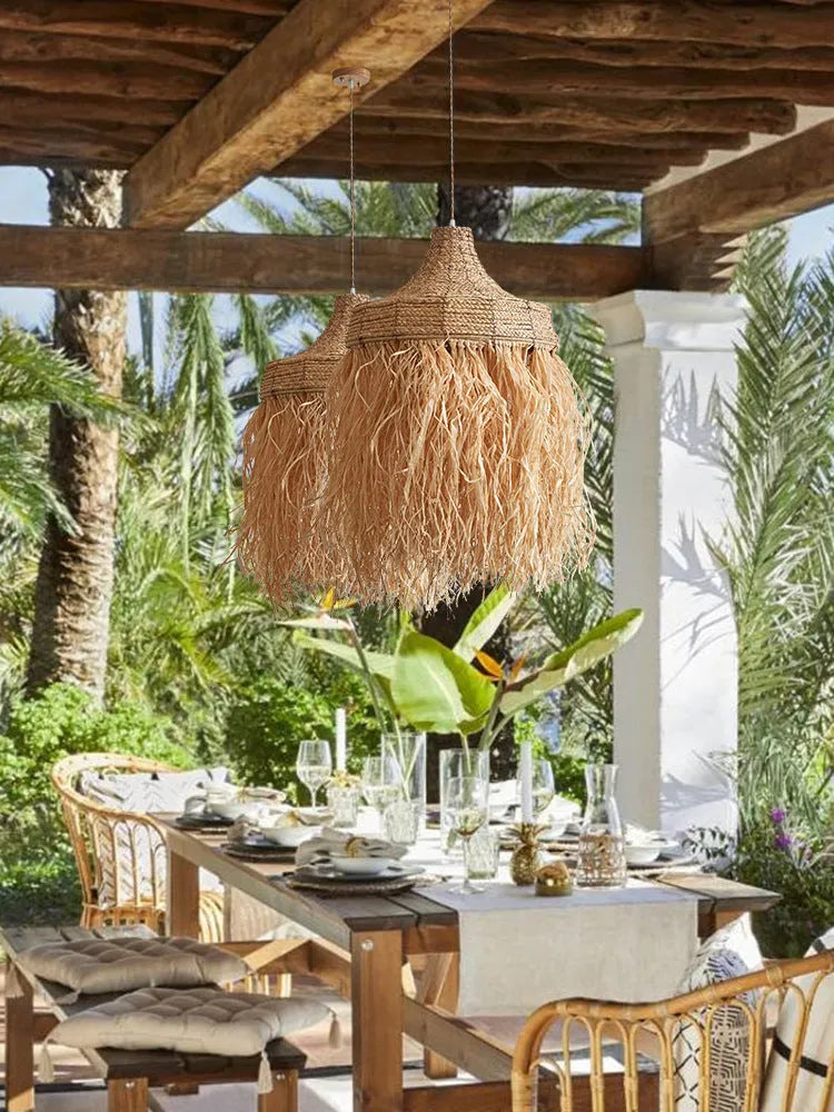 Southeast Asian style restaurant pendant light with 50cm woven wild vetch and willow shade