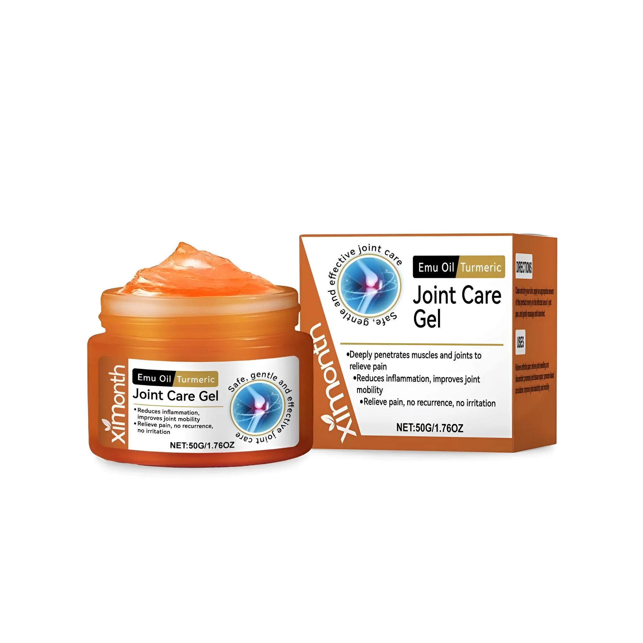 50g tube of joint pain relief gel with turmeric and emu oil ingredients