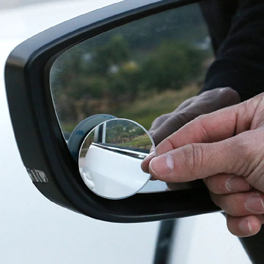 Pair of 5cm silver convex glass car blind spot mirrors with 360-degree adjustment