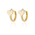 Gold-plated heart-shaped stud earrings with zircon centre and ear clip backing