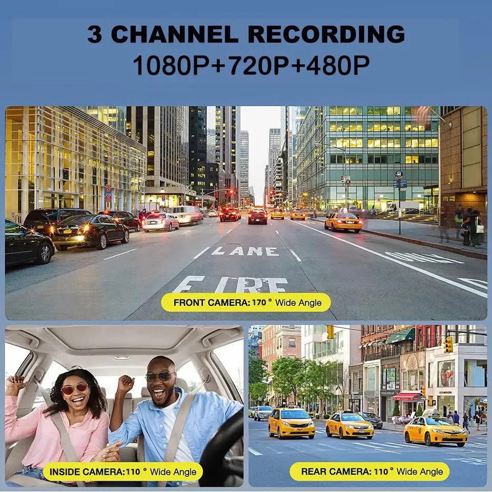 Black G50 driving recorder dash cam with 3 inch touch screen for windshield mounting