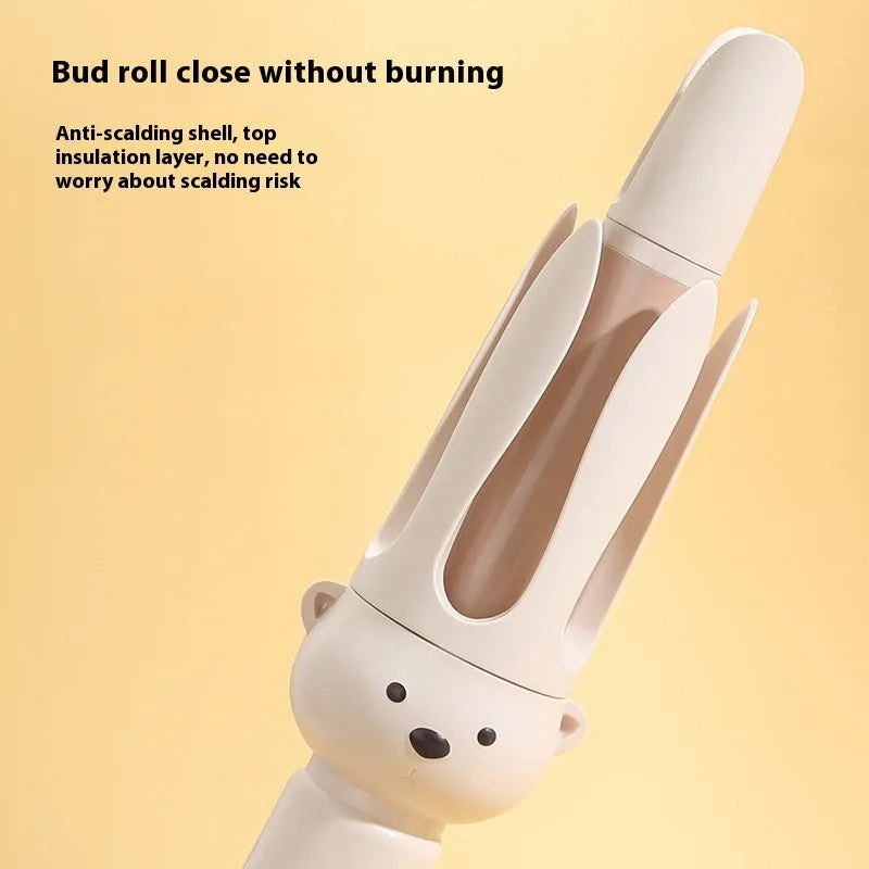 Beige automatic hair curler with negative ion technology and ceramic heating barrel