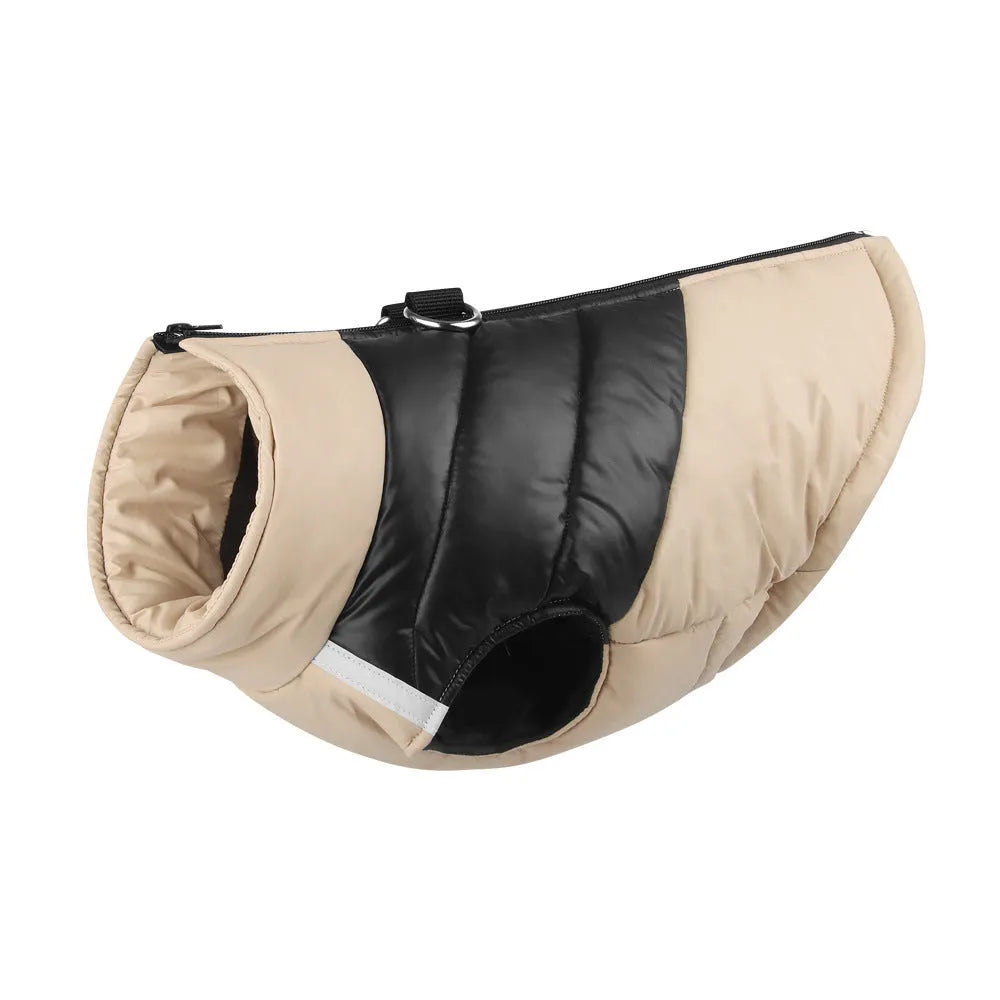Waterproof padded dog winter jacket with zipper closure in various colours and sizes