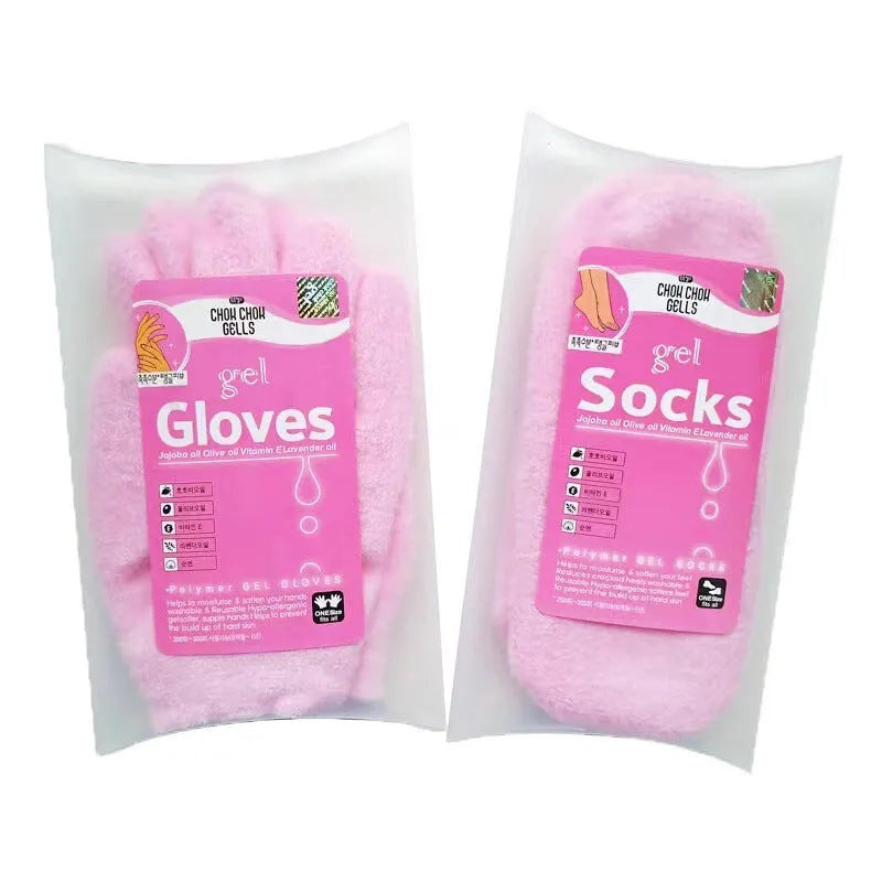 Spa gel gloves hand mask with Vitamin E and essential oils in pink colour
