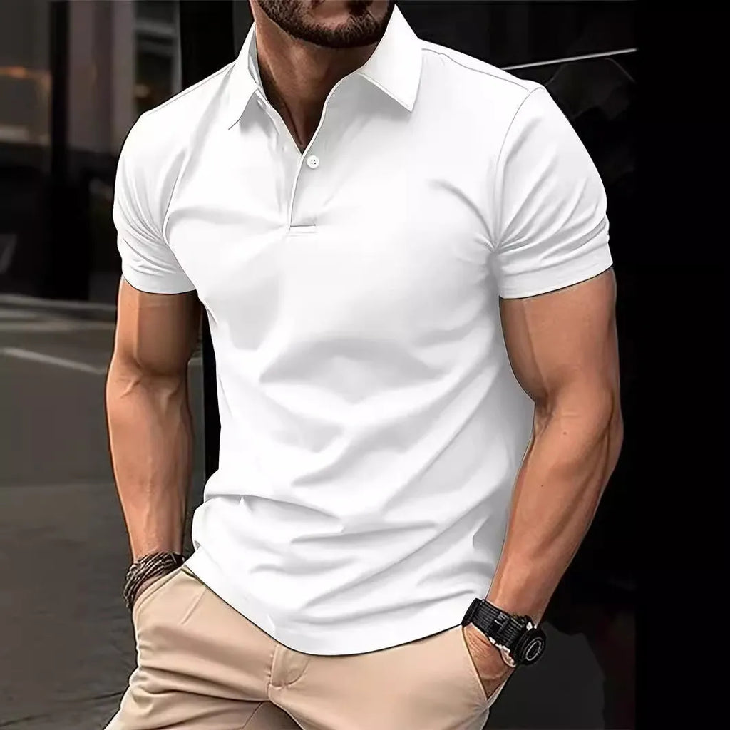 Men's slim fit casual short sleeve button-down shirt in a solid colour.