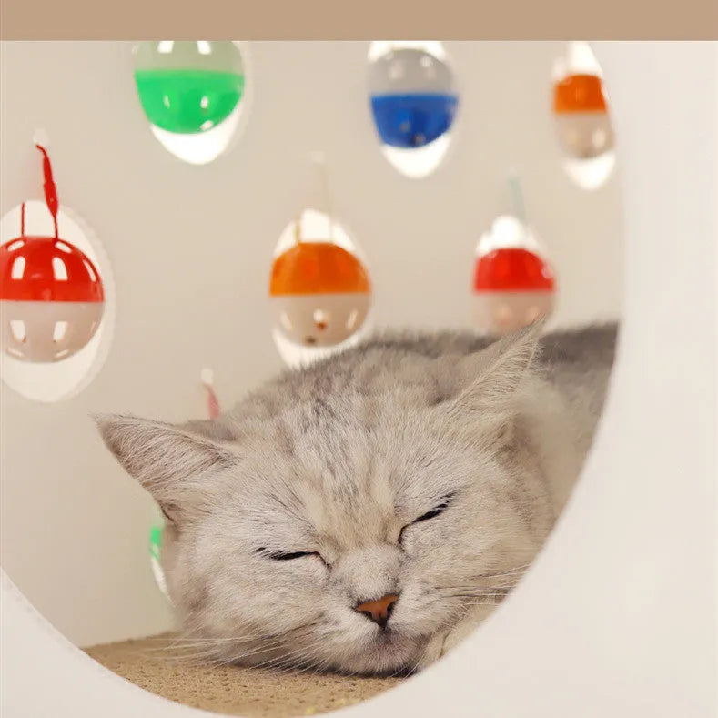 Plastic cat scratch board integrated with cat nest and bell ball tunnel toy