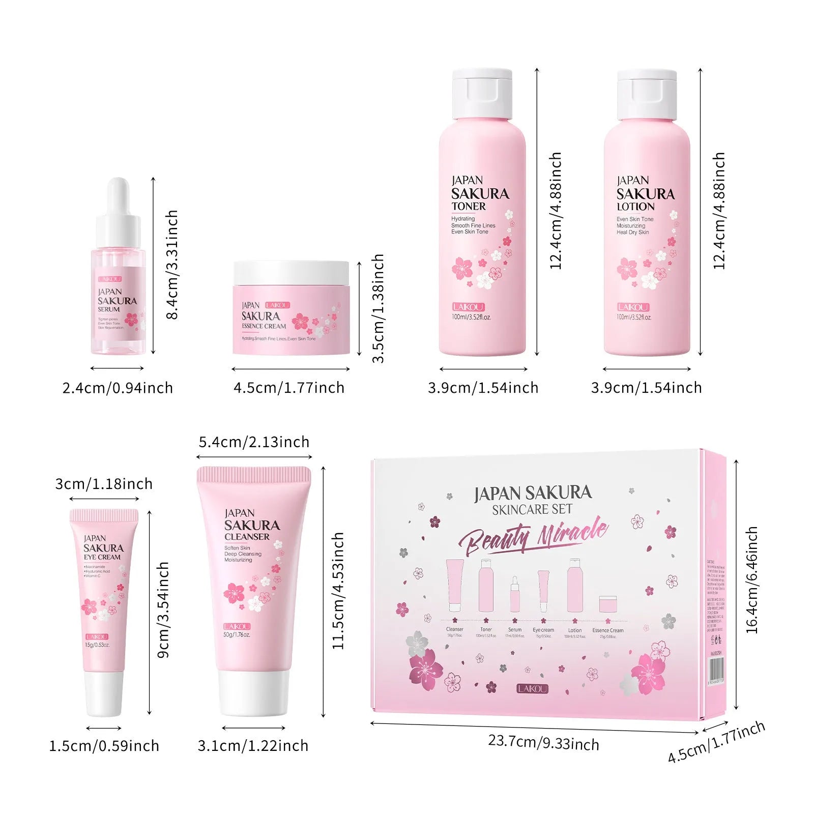 Cherry Blossom 6-piece skin care set with cleansing and brightening facial products