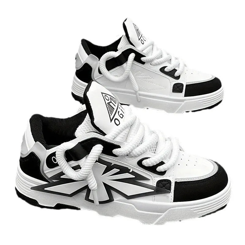Men's white Harajuku chunky sneakers with thick rubber sole and synthetic leather upper.