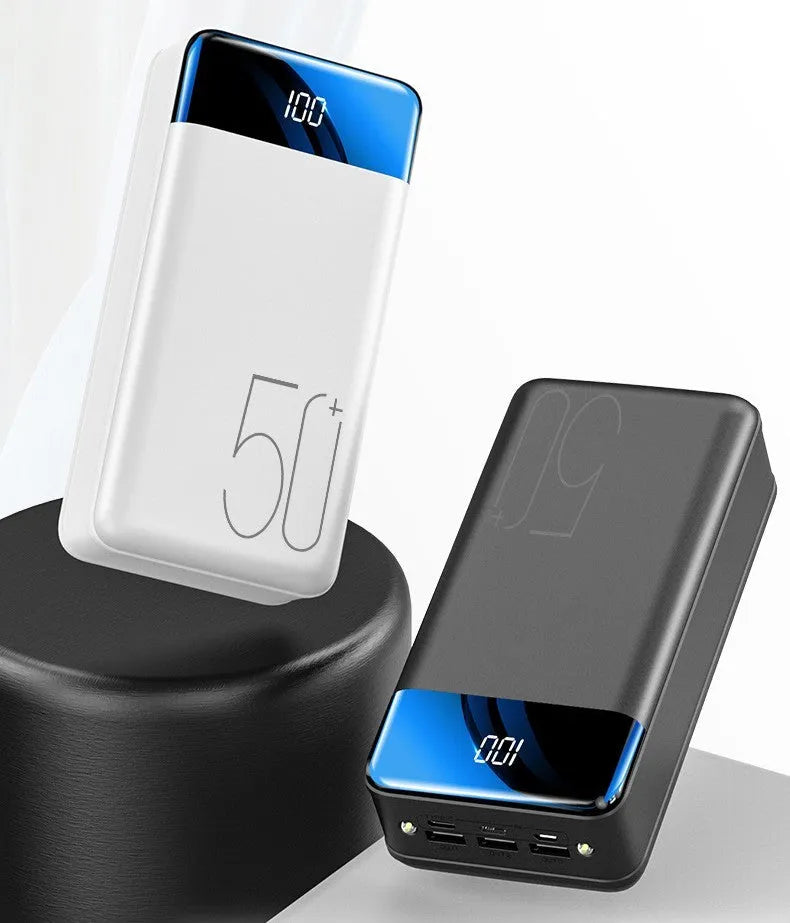 Black and white 50000mAh power bank with three charging ports