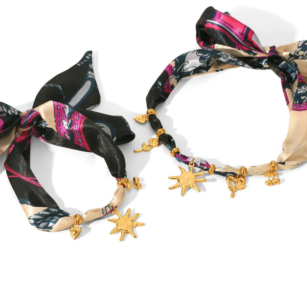 Sunflower stainless steel charm on a ribbon bracelet for children, ins style