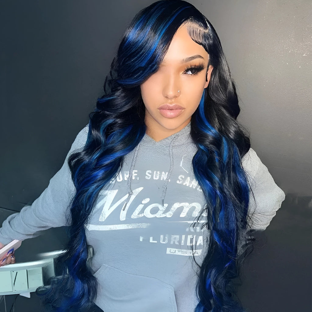 A woman wearing a star fashion style human hair lace front wig with a 4x4 lace hairline.