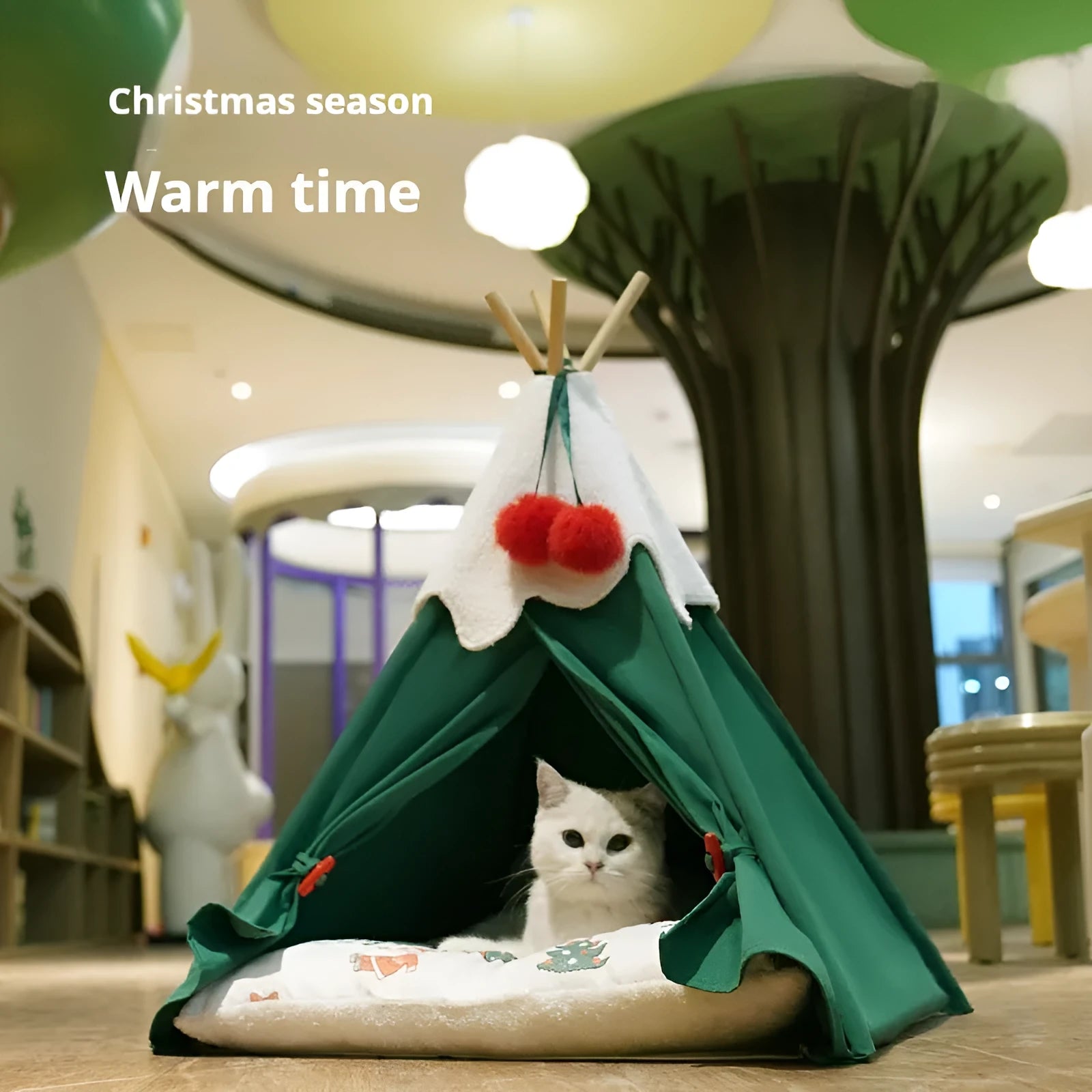 Semi-closed cat house bed with thickened cloth walls in white mat colour option
