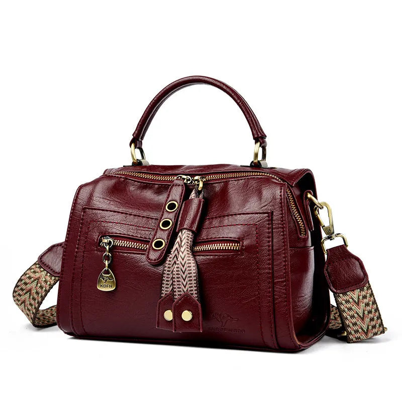 Soft PU leather women's crossbody bag in a horizontal square shape with a sandwich pocket.