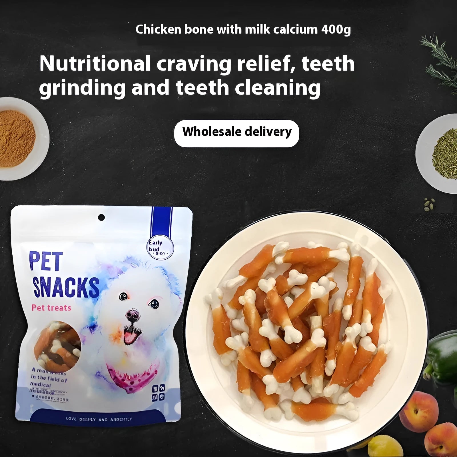 400g bag of Betty brand chicken wrapped milk bone dog chew treats
