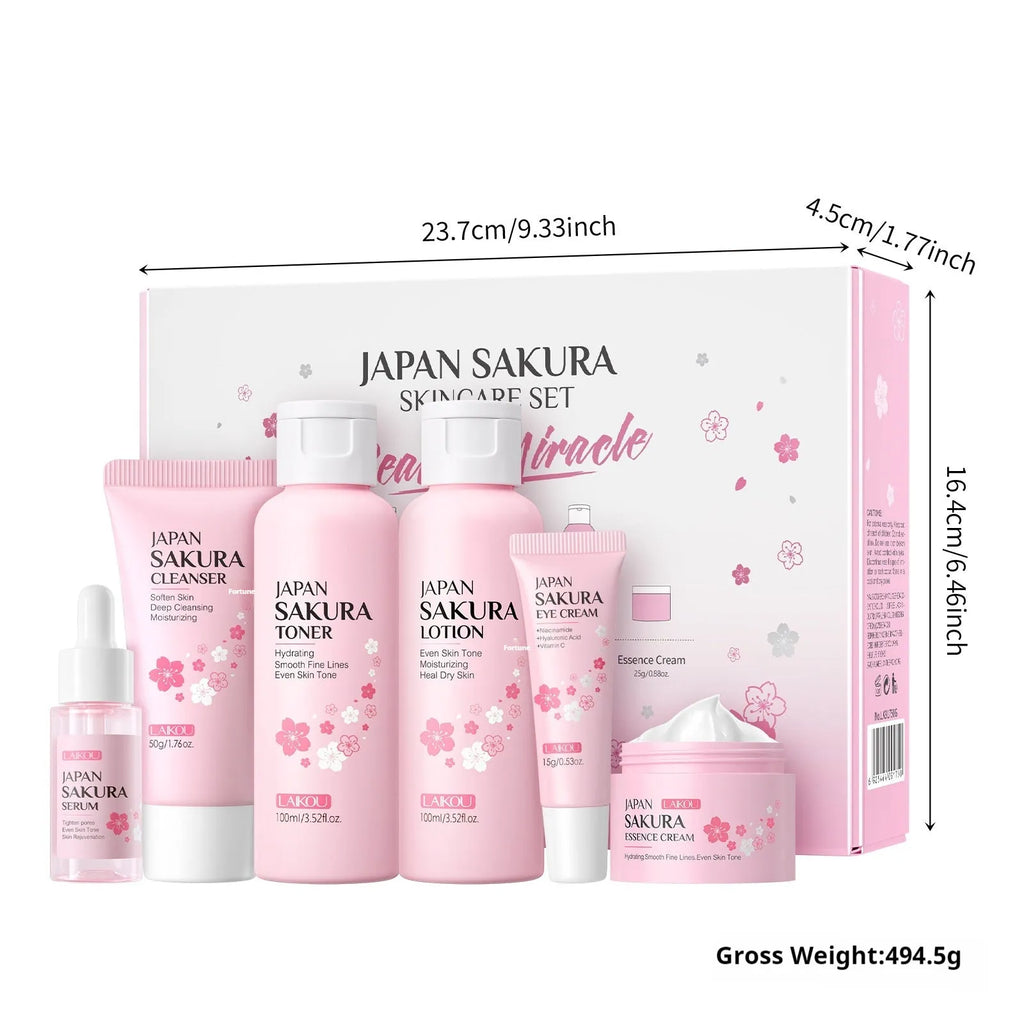 Cherry Blossom 6-piece skin care set with cleansing and brightening facial products