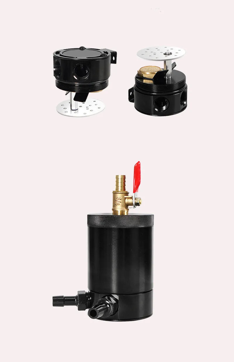 Aluminium automotive oil can with breathable design in black or silver finish