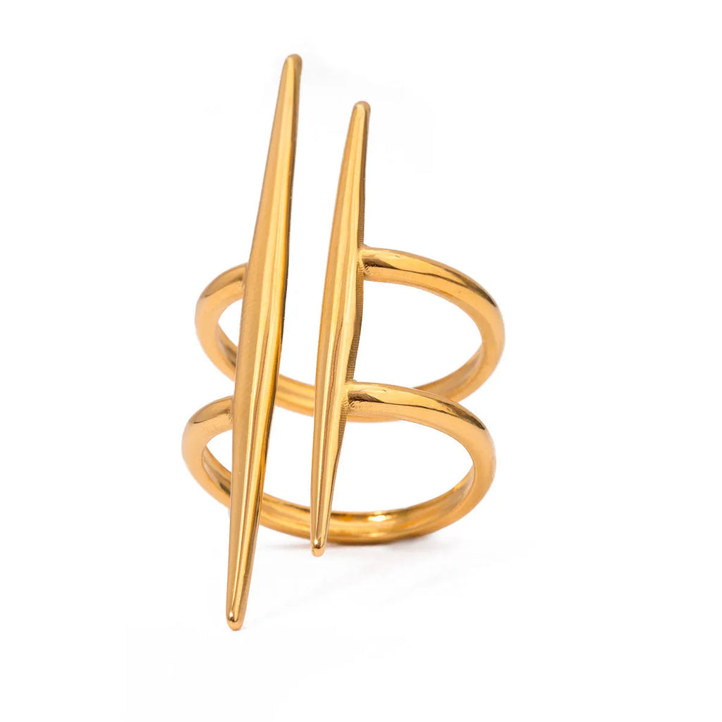 Women's stainless steel geometric line ring with electroplated finish, high-sense design