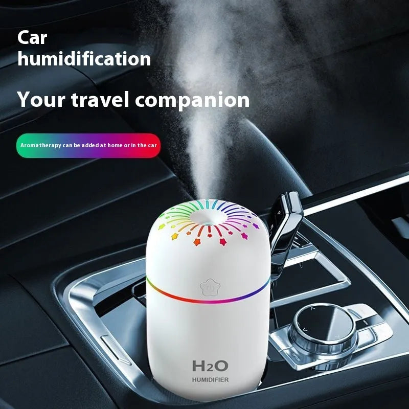 USB portable mini humidifier in white with 300ml water tank and compact design