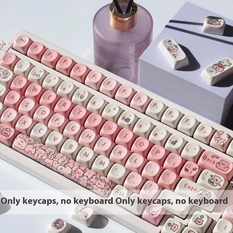 Pink Fragrant Pig design PBT keycap for mechanical keyboards with five-sided sublimation printing.