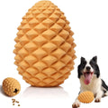Yellow pine cone shaped natural rubber dog toy with treat dispenser for large dogs