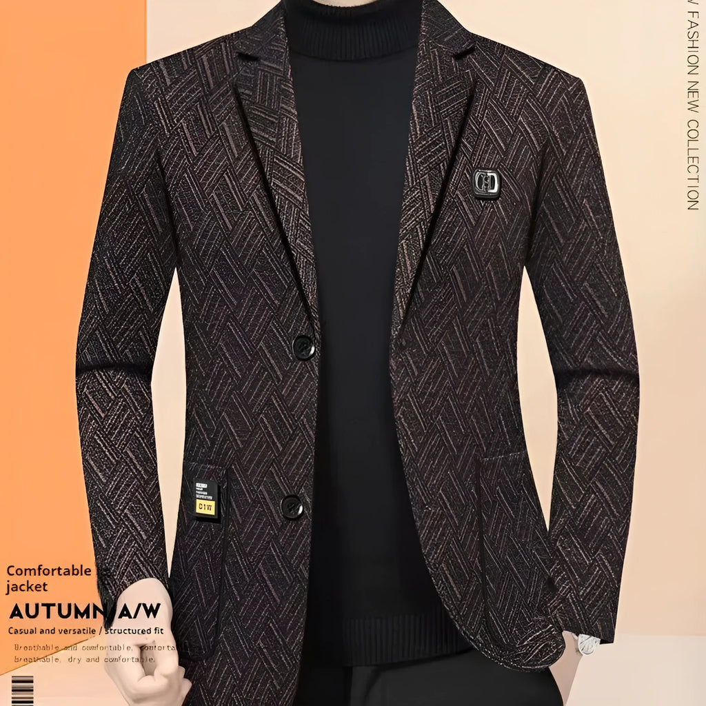 Men's plaid casual suit jacket in 816 Red Coffee, regular length, non-ironing polyester blend
