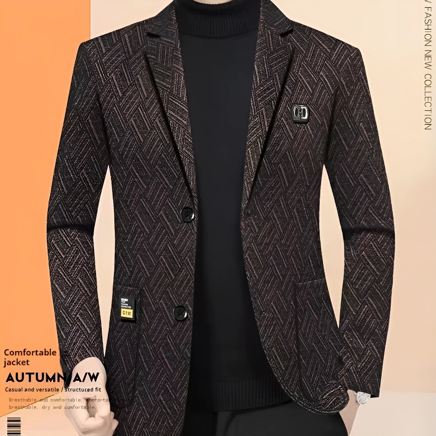Men's plaid casual suit jacket in 816 Red Coffee, regular length, non-ironing polyester blend