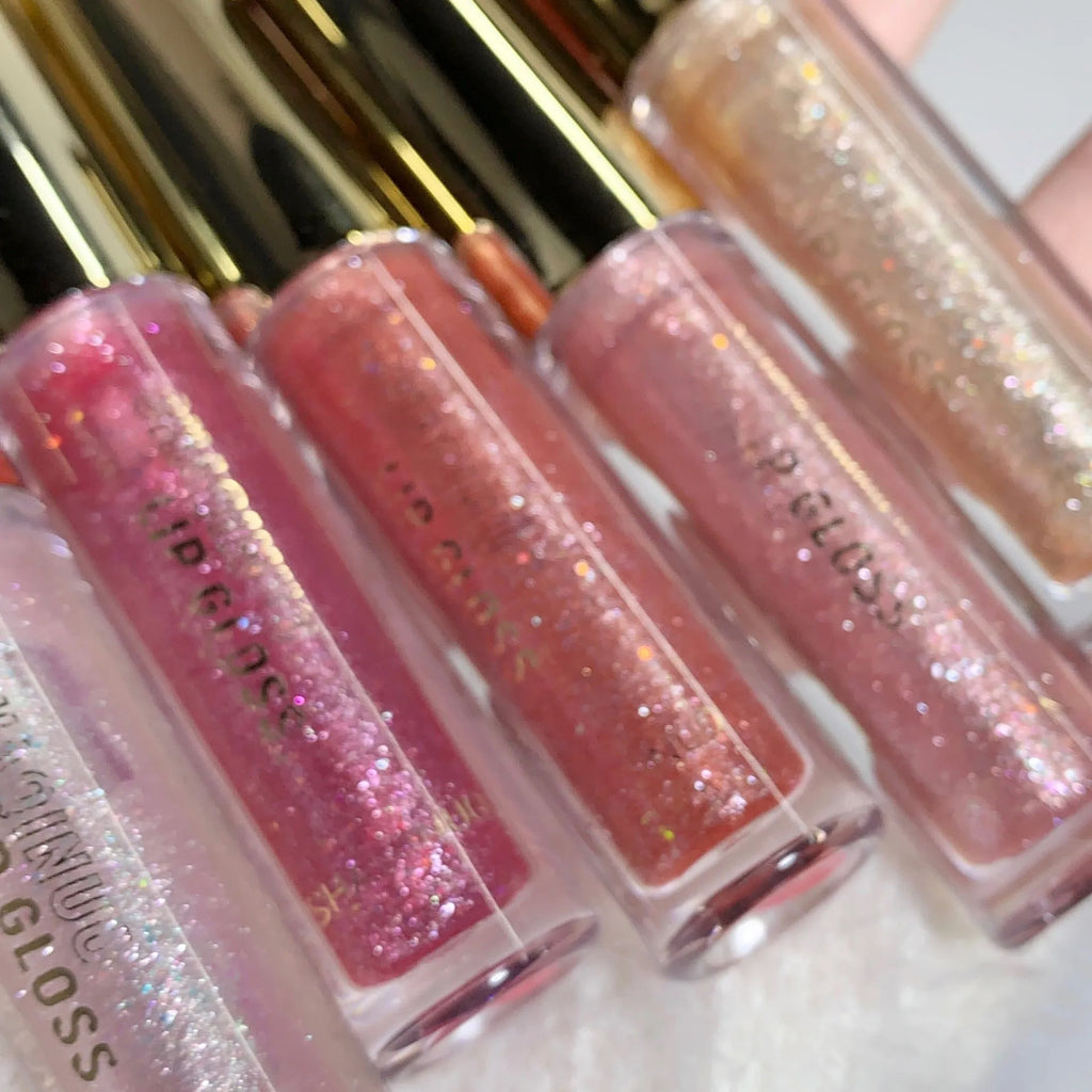Shanuo Flash Lip Gloss tube showing water-light mirror lacquer in five colour options