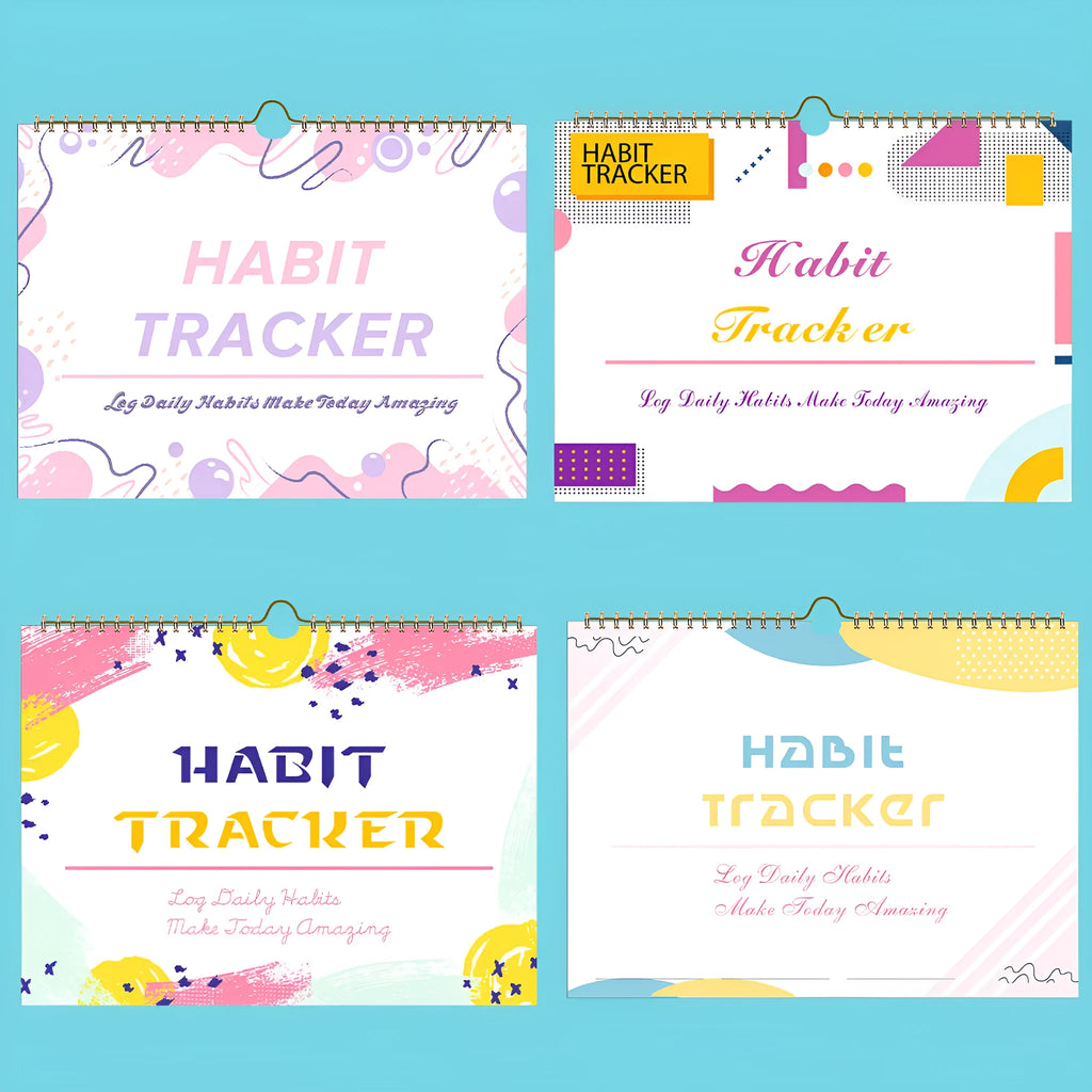 A4 habit tracking journal with 12 pages in four colour options for daily schedule planning