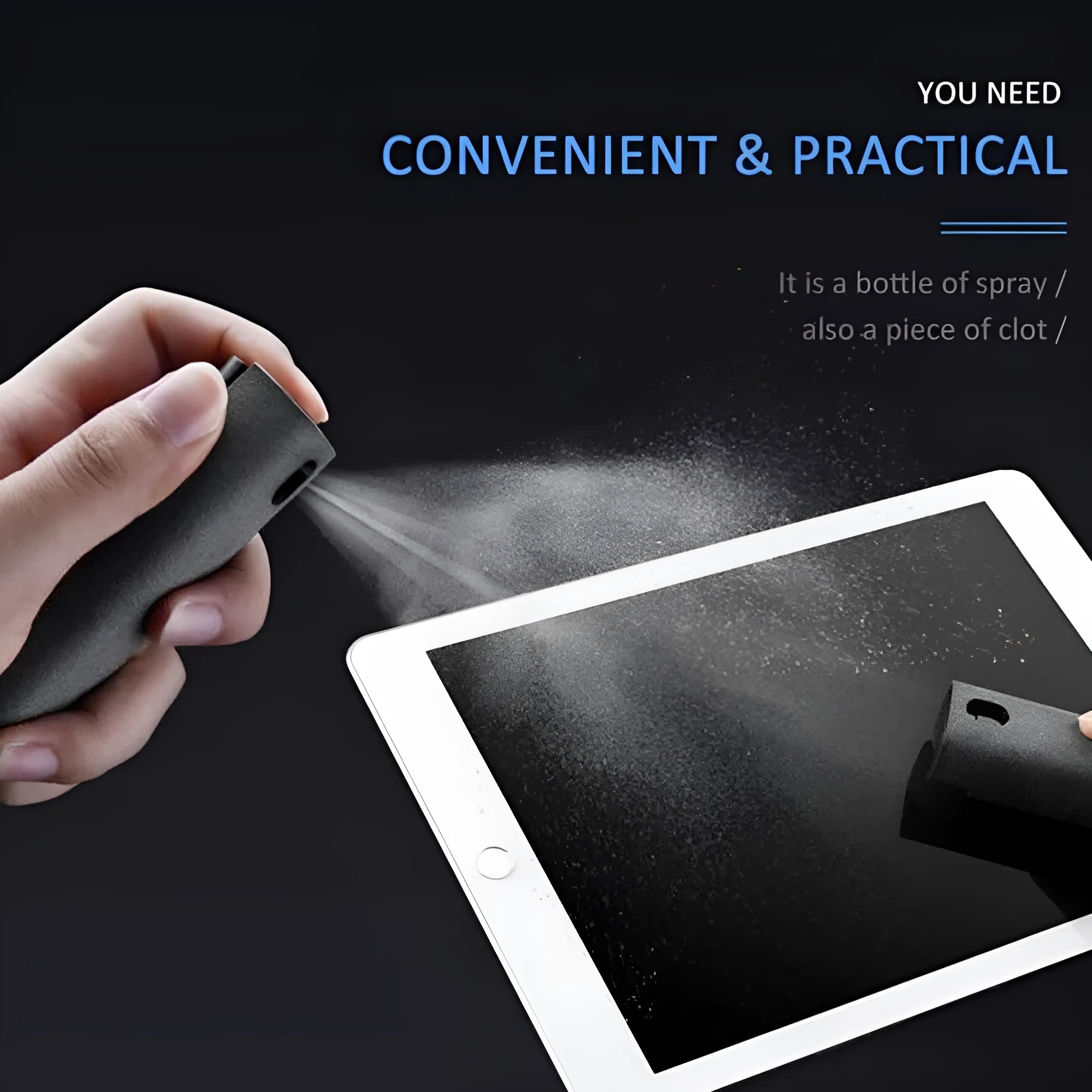 2-in-1 screen cleaner kit with spray bottle and microfiber cloth in pink and grey for phone and computer screens