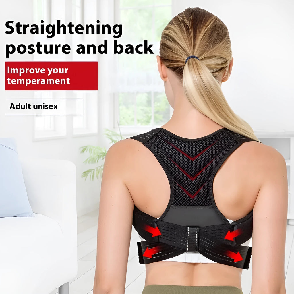 Black anti-humpback posture correction belt for back sitting and shoulder alignment support