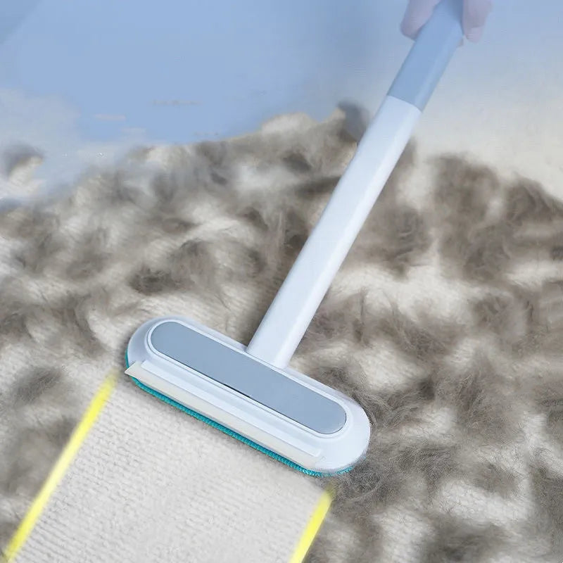 Multifunctional 4-in-1 cleaning brush with flannel head and extension handle for pet hair and screen cleaning.