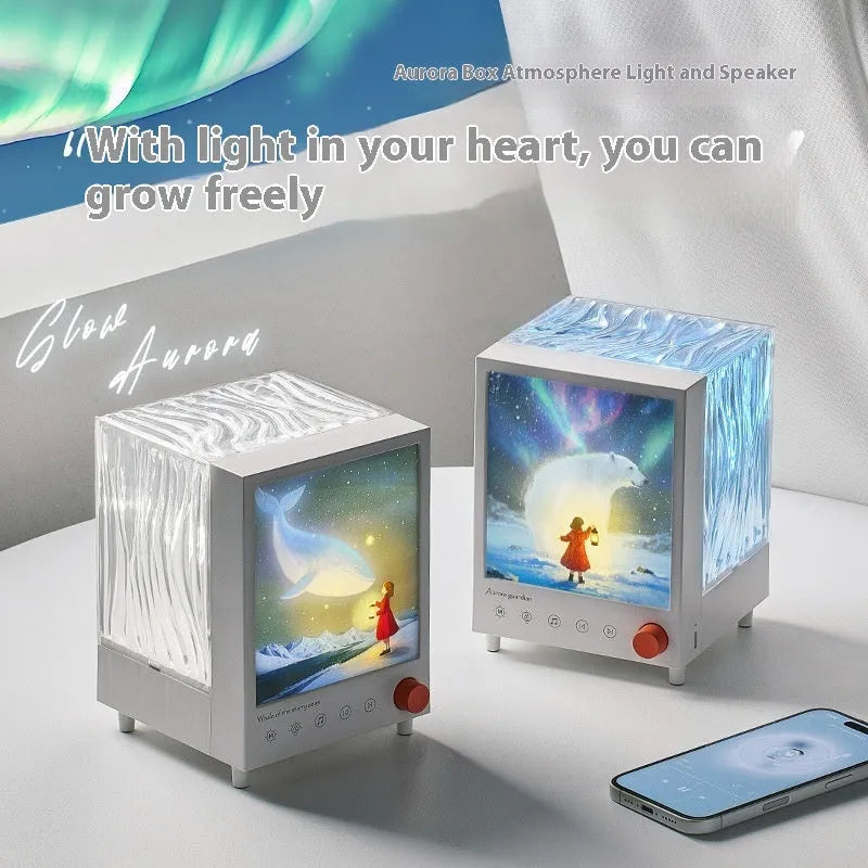 Aurora Treasure Box projection lamp showing Star Sea Whale light colour with compact design