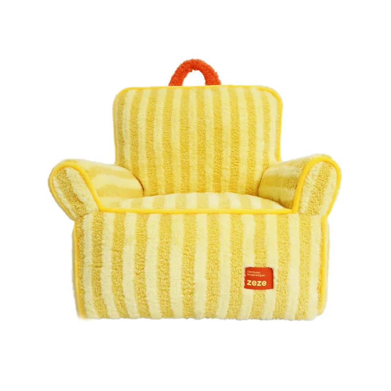 Striped velvet dog bed with removable cover in orange, purple or yellow colour