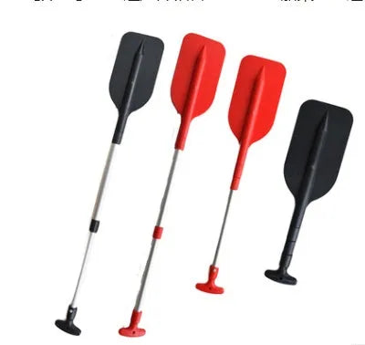 Retractable aluminium alloy paddle collapsed to 54cm on a white background with black and red options shown