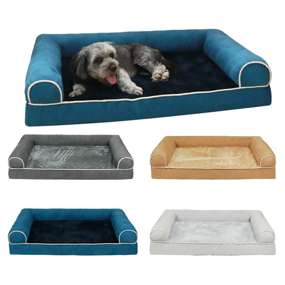 Square cloth dog bed with sponge foam padding in blue colour