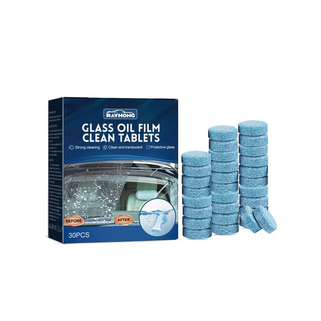 Box of 30 car oil-removing film cleaning effervescent tablets for automotive glass