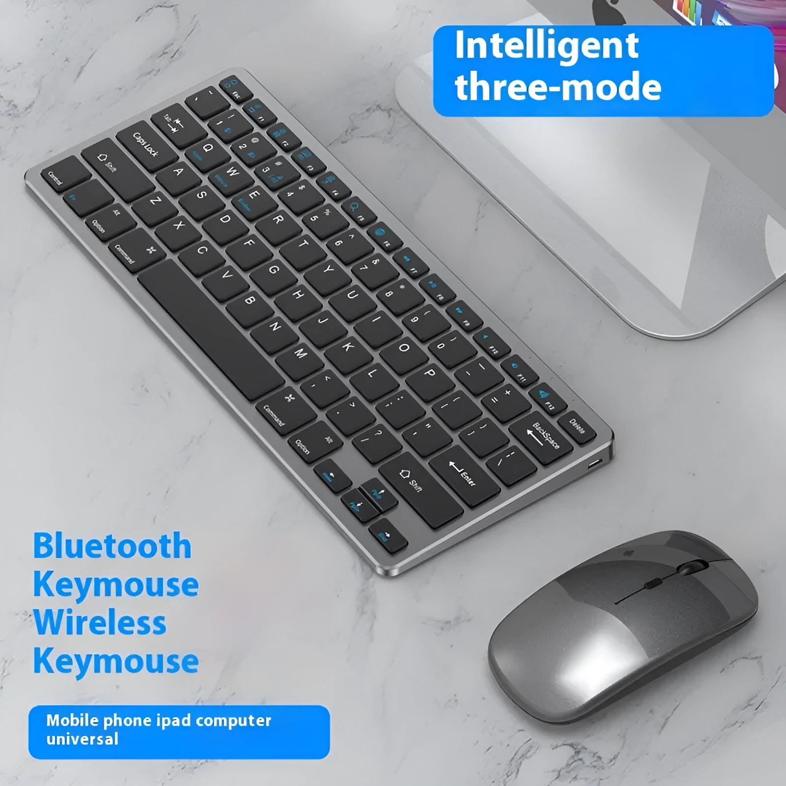 Ultra-thin wireless keyboard and mouse combo in black, silver, or gun colour with receiver and keyboard cover