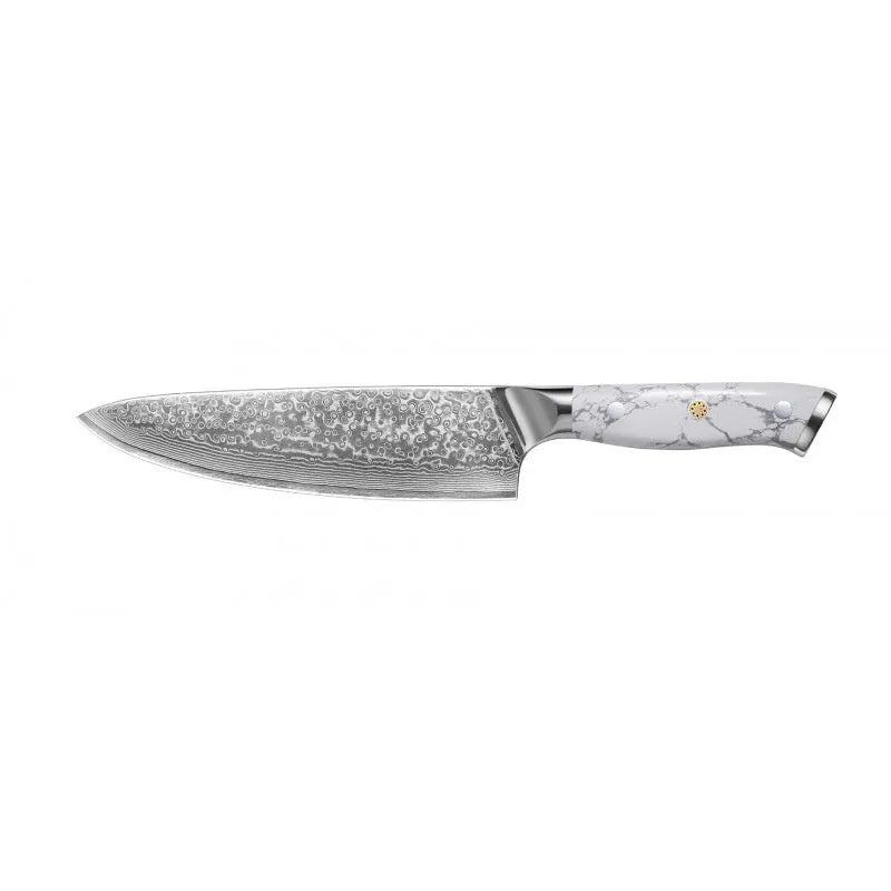 Damascus steel kitchen knife with 21cm VG10 blade and modern simple design