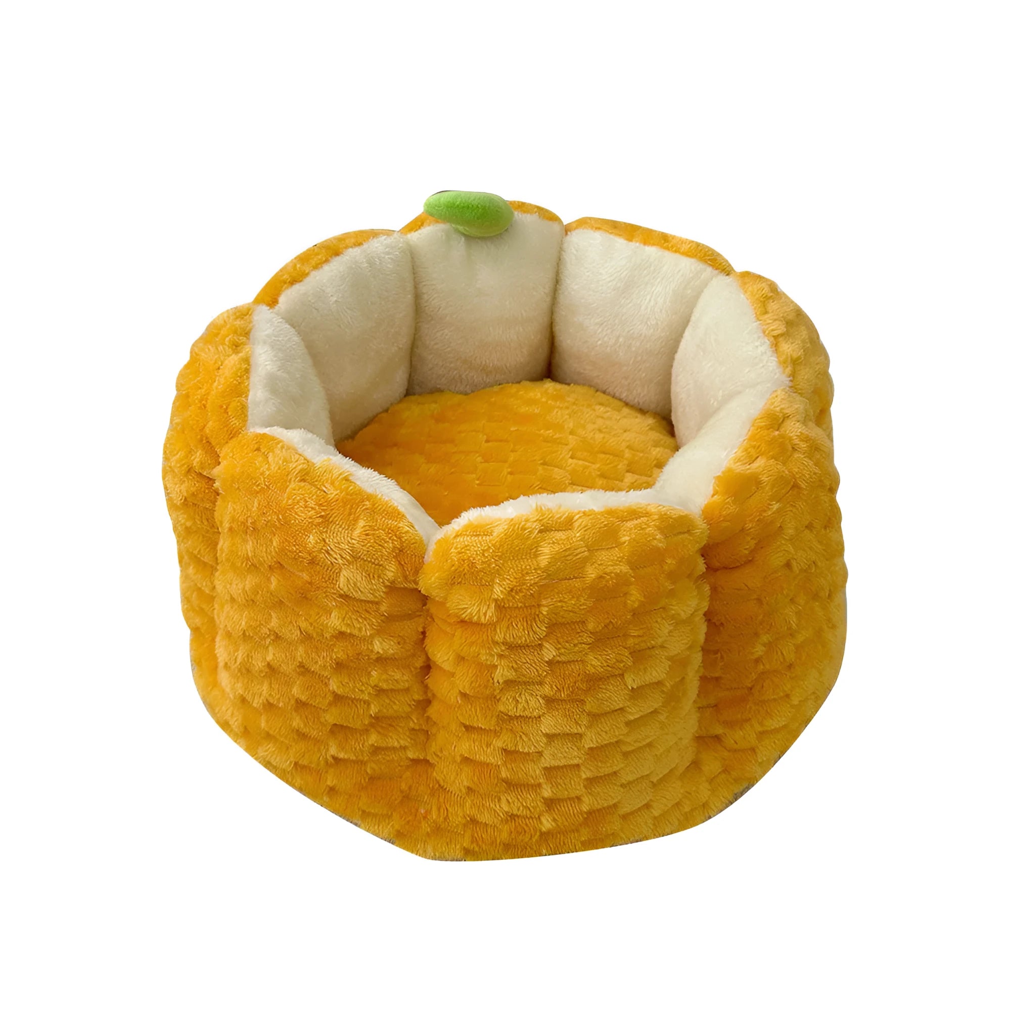 Pumpkin-shaped pet nest mat with raised sides and cotton filling for cat bedding in two sizes