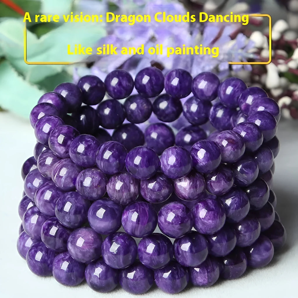 Charoite crystal bracelet with platinum-plated beads in transparent natural finish