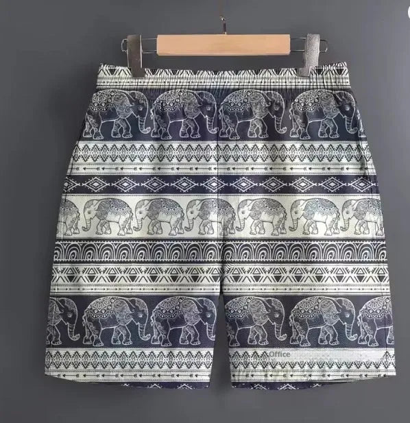 Men's casual polyester shorts in striped, plaid, camouflage, floral, dot, and solid colour patterns.