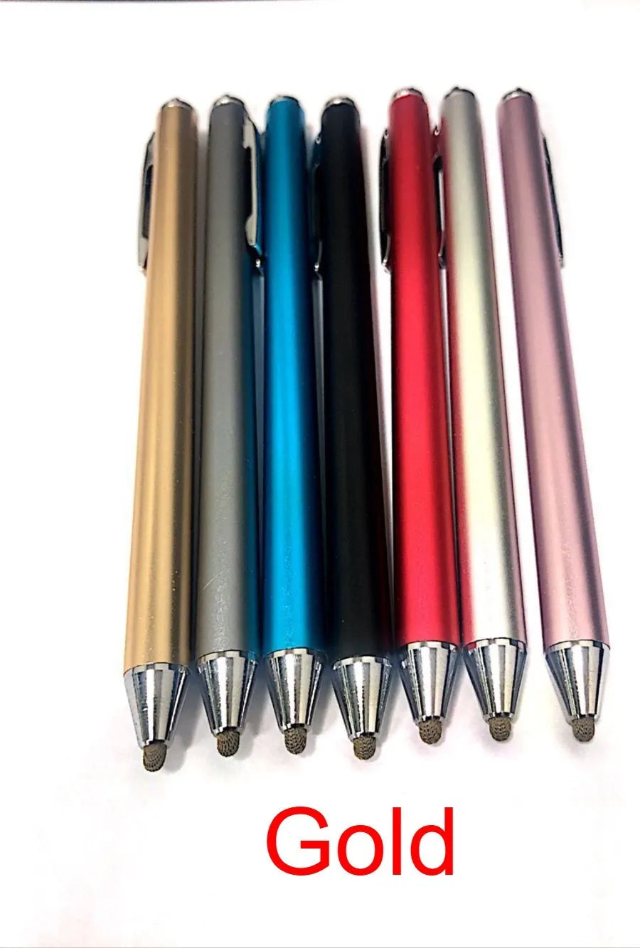 A metal-bodied stylus with a fine point, shown in multiple colour options.