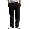 Men's loose fit high waist straight leg casual trousers in khaki colour on a hanger.