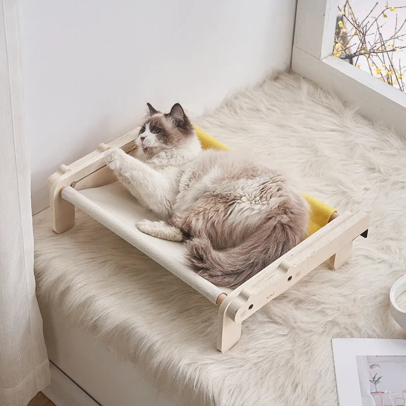 Solid wood cat bed with removable cover in grey blue colour option